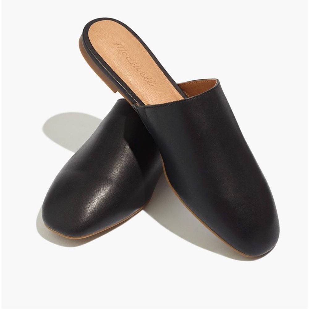 Madewell the Cory Mule Black Leather Slip On Flat Size 7